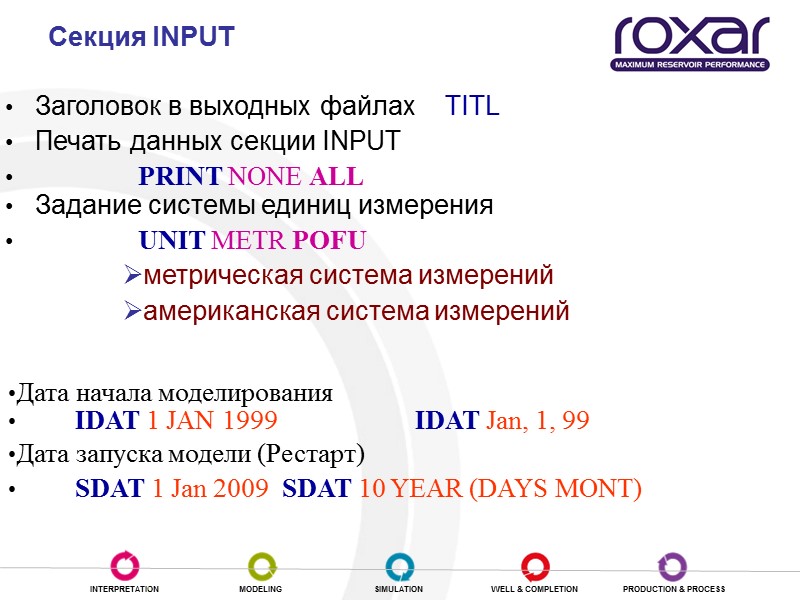 Секция INPUT Заголовок в выходных файлах    TITL Печать данных секции INPUT